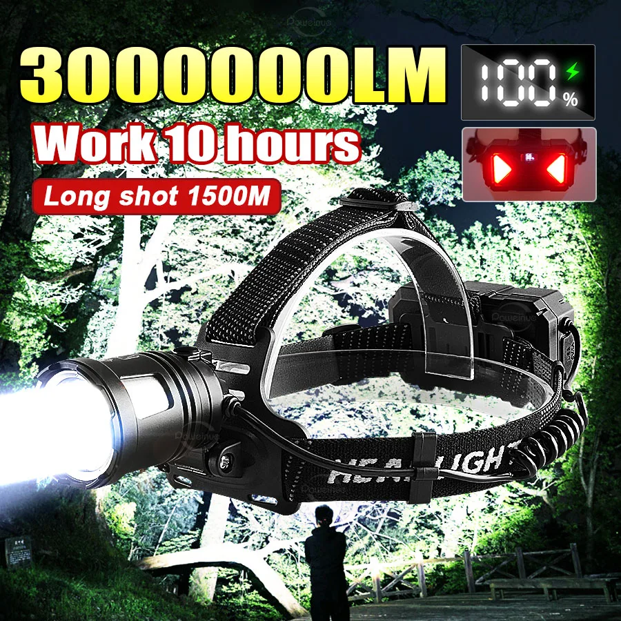 3000000LM New Upgrade Powerful Headlamp Headlight 18650 Rechargeable Head Flashlight Long Shot 1500M Head Lamp Fishing Lantern
3000000LM New Upgrade Powerful Headlamp Headlight 18650 Rechargeable Head Flashlight Long Shot 1500M Head Lamp Fishing Lantern