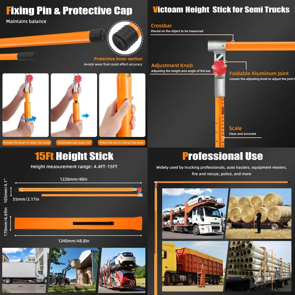 Semi-Truck Height Measuring Stick - Adjustable Standard & Metric, Bag Included, for Trucks, Car Haulers, and Trailers
Semi-Truck Height Measuring Stick - Adjustable Standard & Metric, Bag Included, for Trucks, Car Haulers, and Trailers