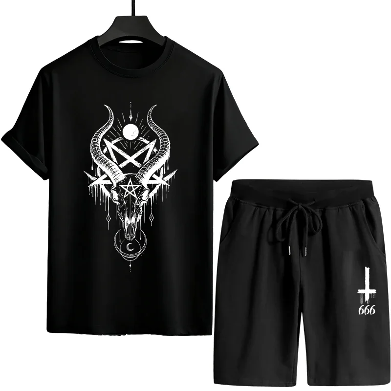 Male Short Sleeve Set 2026 Mens's Tracksuit O-neck T-shirt and Black Shorts Satan Printed Tees Outfits Sping Summer Casual
Male Short Sleeve Set 2026 Mens's Tracksuit O-neck T-shirt and Black Shorts Satan Printed Tees Outfits Sping Summer Casual