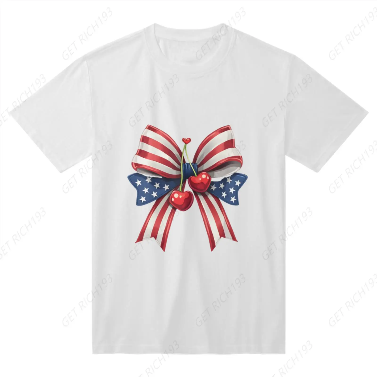 Patriotic Bow Cherry Print Women Men Short Sleeve T Shirt With Chest Heat Transfer Print Soft Feel Tee
Patriotic Bow Cherry Print Women Men Short Sleeve T Shirt With Chest Heat Transfer Print Soft Feel Tee