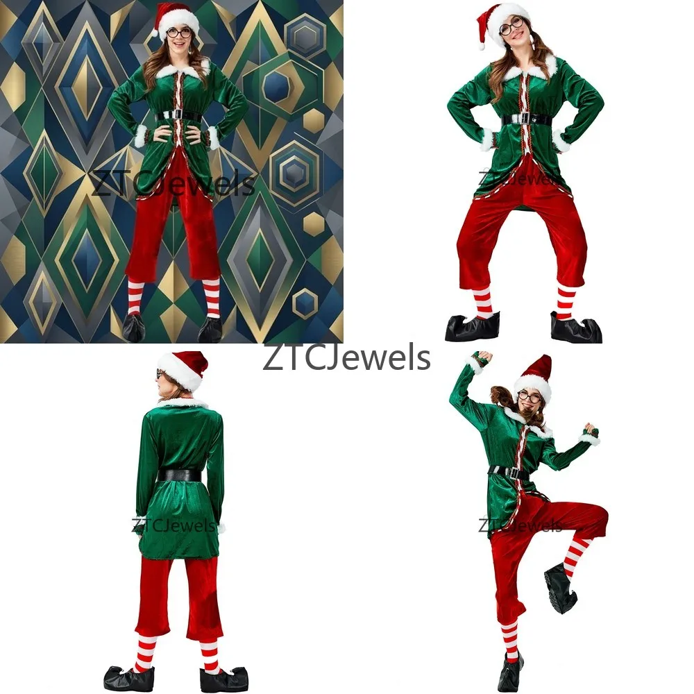 Sexy Christmas Elf Costume Set Green Velvet Top Red Pants with Belt and Santa Hat Festive Cosplay Party Outfit for Women
Sexy Christmas Elf Costume Set Green Velvet Top Red Pants with Belt and Santa Hat Festive Cosplay Party Outfit for Women