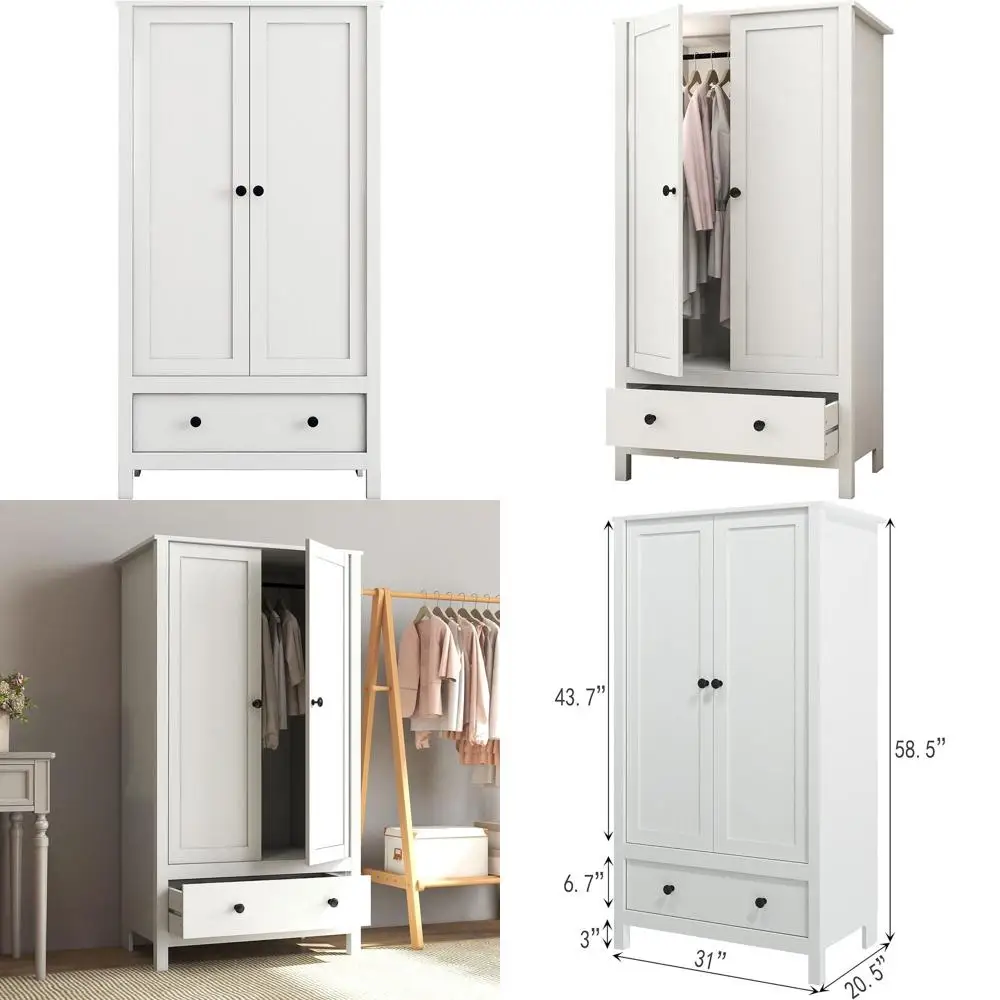 Double Wardrobe with Storage Drawers and Armoires, White Bedroom Clothing Storage Cabinet
Double Wardrobe with Storage Drawers and Armoires, White Bedroom Clothing Storage Cabinet