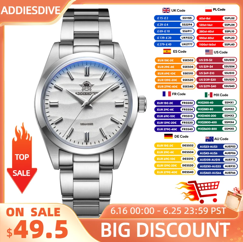 ADDIESDIVE Men's Watch AD2030 Fashion 36mm Quartz Watch 100m Waterproof 316L Stainless Steel Domed Glass Wristwatch for Men
ADDIESDIVE Men's Watch AD2030 Fashion 36mm Quartz Watch 100m Waterproof 316L Stainless Steel Domed Glass Wristwatch for Men