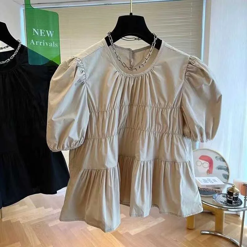 2024 New Bubble Sleeve Doll Shirt Women Loose Casual A-Line Short Sleeve Fashionable Summer Top round Neck Pullover
2024 New Bubble Sleeve Doll Shirt Women Loose Casual A-Line Short Sleeve Fashionable Summer Top round Neck Pullover