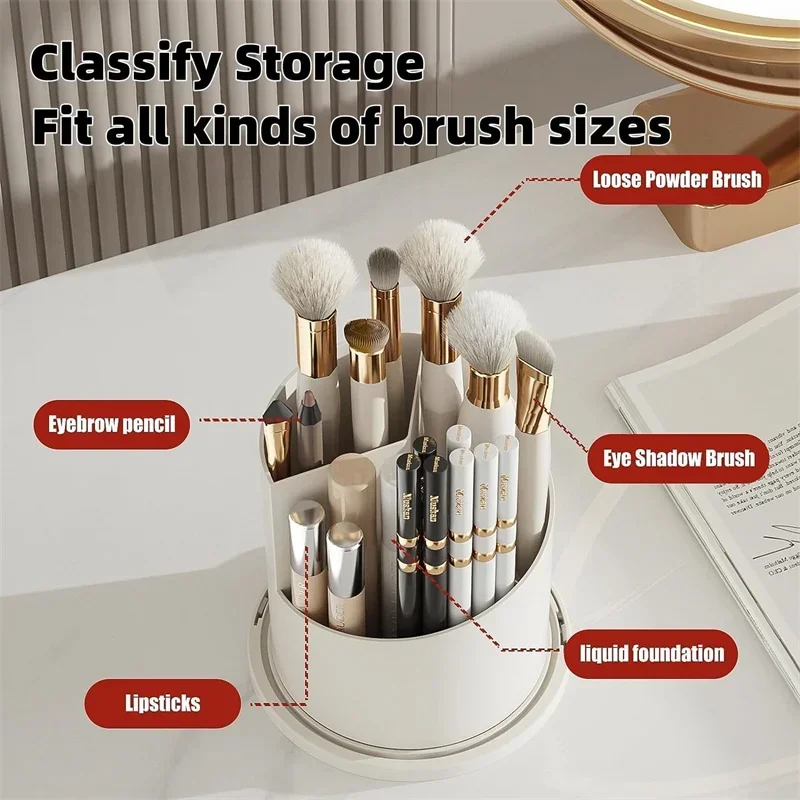 360° Rotating Makeup Brushes Holder with Lid Dustproof 3 Compartment Design Makeup Brushes Organizer Box for Vanity Countertop
360° Rotating Makeup Brushes Holder with Lid Dustproof 3 Compartment Design Makeup Brushes Organizer Box for Vanity Countertop