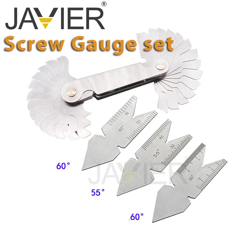JAVIER 4pcs Screw Gauge set Thread Pitch Gage set 52 blades 60 degree metric 55 degree Whit Worth Lock device center gauge
JAVIER 4pcs Screw Gauge set Thread Pitch Gage set 52 blades 60 degree metric 55 degree Whit Worth Lock device center gauge