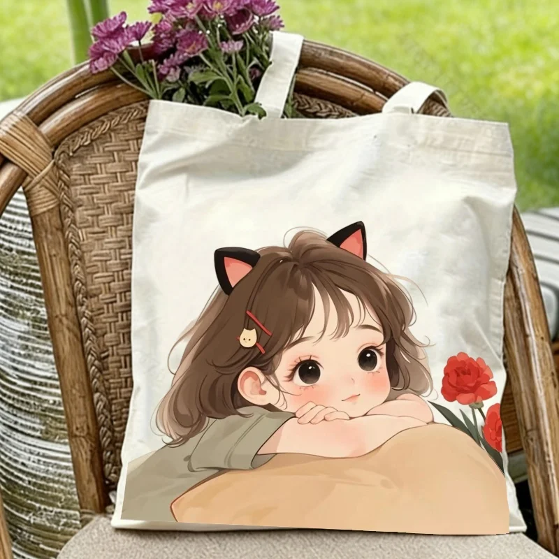 1PC Cute Cat Ear Girl with Red Carnations Canvas Tote Bag Eco-friendly Reusable Shoulder Bag for Kawaii Lovers
1PC Cute Cat Ear Girl with Red Carnations Canvas Tote Bag Eco-friendly Reusable Shoulder Bag for Kawaii Lovers