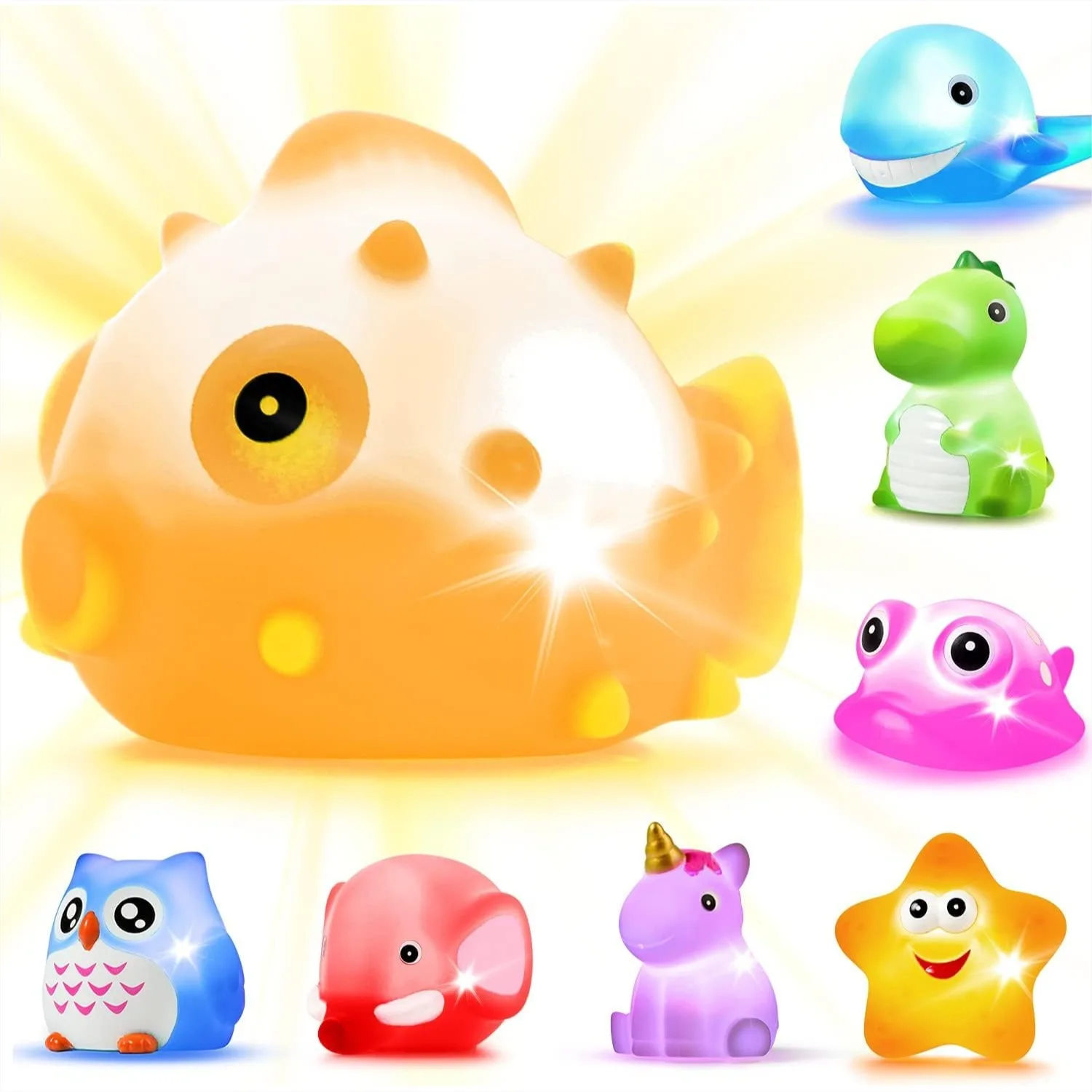 Bath Toys, 8 Pcs Light Up Floating Rubber Animal Set, Flashing Color Changing Water Toy for Kids Toddler Bathroom Pool
Bath Toys, 8 Pcs Light Up Floating Rubber Animal Set, Flashing Color Changing Water Toy for Kids Toddler Bathroom Pool