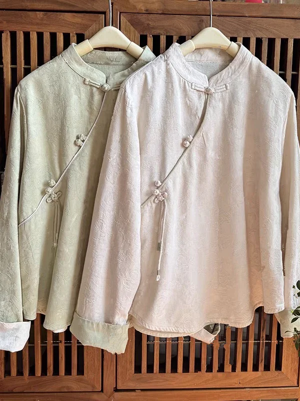 Китайский хлопковый женский воротник-стойка с завязкой на талии и цветочной вышивкой, свободный крой, осеннее новое поступление 
Китайский хлопковый женский воротник-стойка с завязкой на талии и цветочной вышивкой, свободный крой, осеннее новое поступление