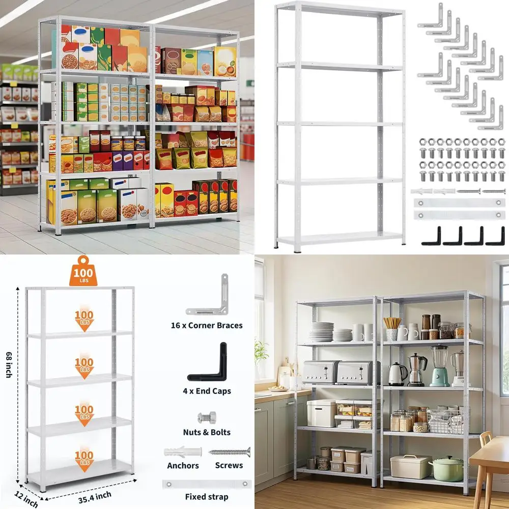 Sturdy 5-Shelf Heavy-Duty Rack, 2500 lbs Capacity, for Garage, Pantry, Kitchen, 35.4x12x68
Sturdy 5-Shelf Heavy-Duty Rack, 2500 lbs Capacity, for Garage, Pantry, Kitchen, 35.4x12x68