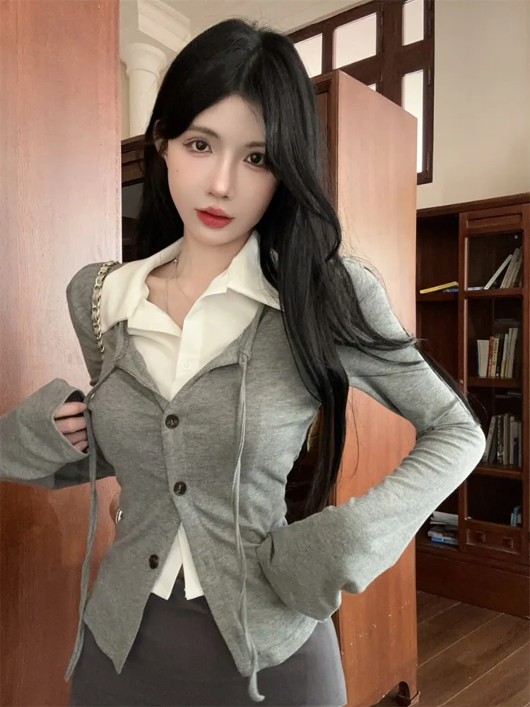 Женский укороченный кардиган Slim Fit с воротником-рубашкой и вставками, осенний, повседневный, модный, для офиса, с длинным рукавом
Женский укороченный кардиган Slim Fit с воротником-рубашкой и вставками, осенний, повседневный, модный, для офиса, с длинным рукавом