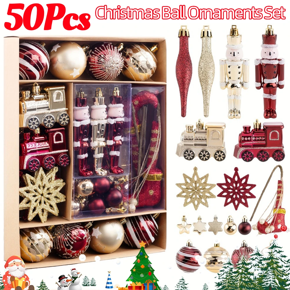 50 шт., набор украшений для рождественских шаров, небьющиеся подвесные украшения для рождественской елки, красные и золотые подвески для рождественской елки на Новый год
50 шт., набор украшений для рождественских шаров, небьющиеся подвесные украшения для рождественской елки, красные и золотые подвески для рождественской елки на Новый год