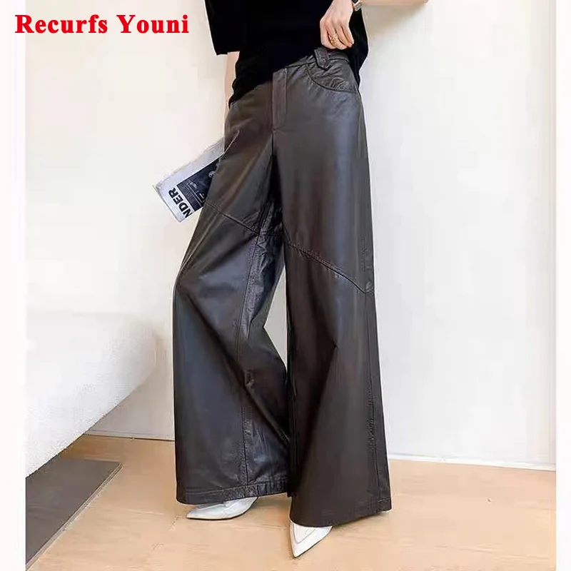 High-end Wide Leg Leather Pants for Women Sheepskin Slightly Flared Pantalon Femme Tapered Cut Floor Long Trousers With Loops
High-end Wide Leg Leather Pants for Women Sheepskin Slightly Flared Pantalon Femme Tapered Cut Floor Long Trousers With Loops