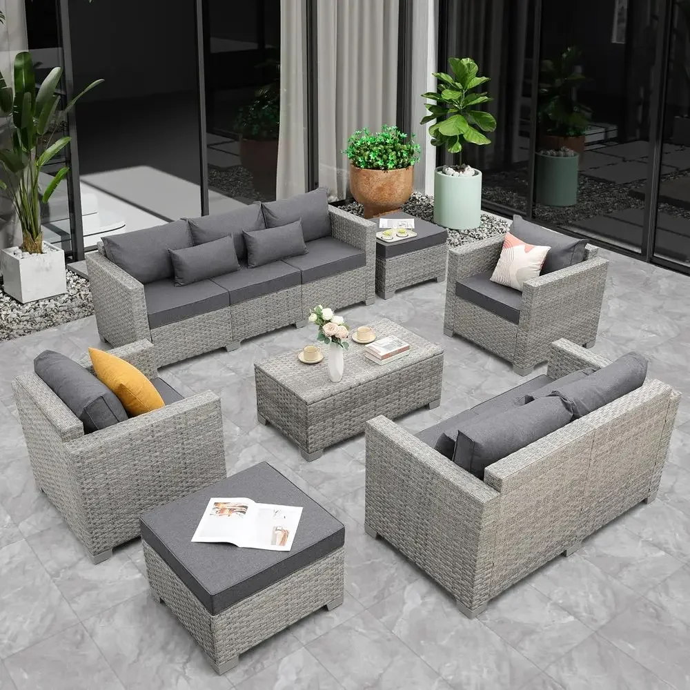 7-Piece Grey Wicker Outdoor Sectional Patio Furniture Set with Storage and Cushions
7-Piece Grey Wicker Outdoor Sectional Patio Furniture Set with Storage and Cushions
