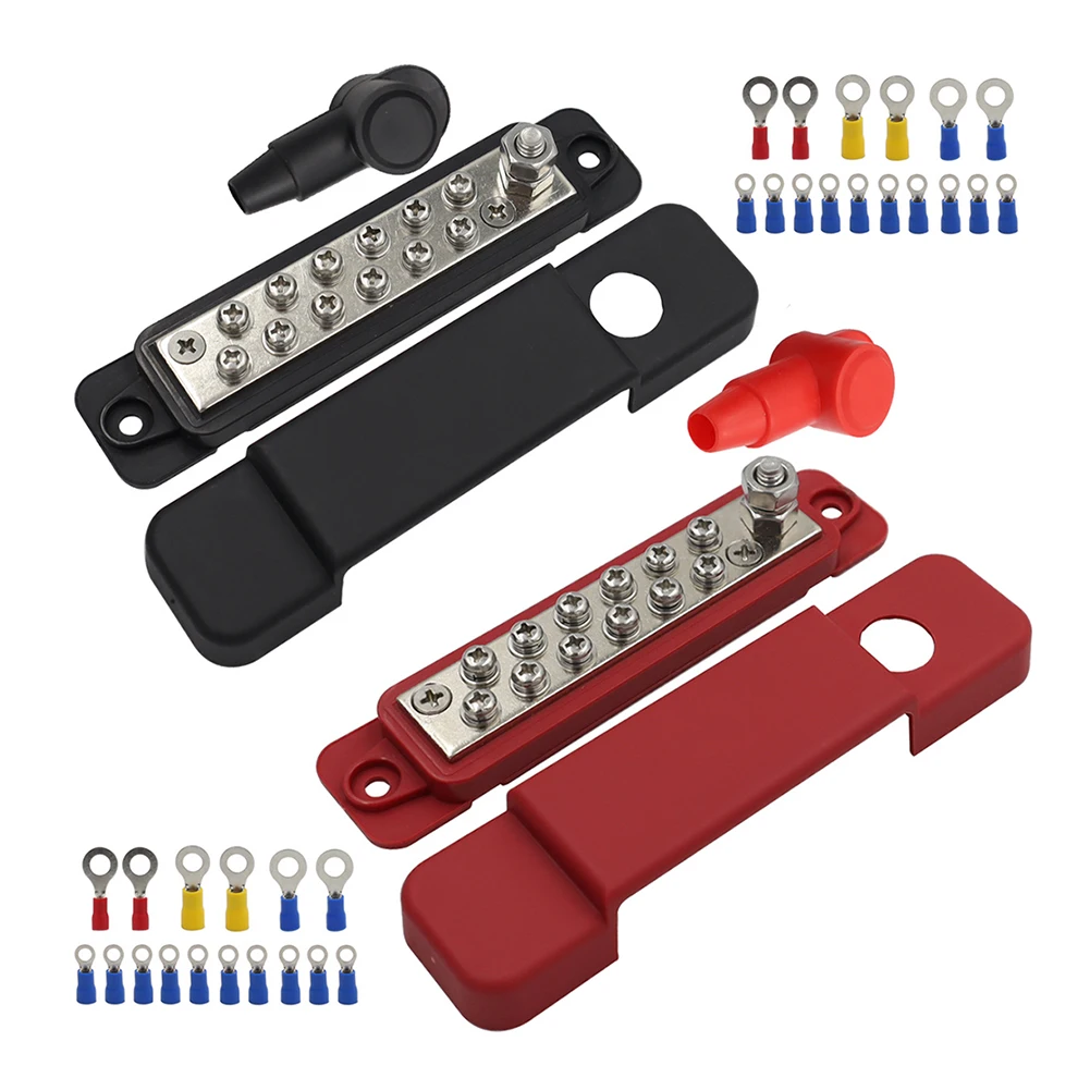2Pcs Electrical Terminal Block with Cover 48V 180A Battery Power Distribution Block 12 Way Positive Negative Bus Bar 12 Terminal
2Pcs Electrical Terminal Block with Cover 48V 180A Battery Power Distribution Block 12 Way Positive Negative Bus Bar 12 Terminal
