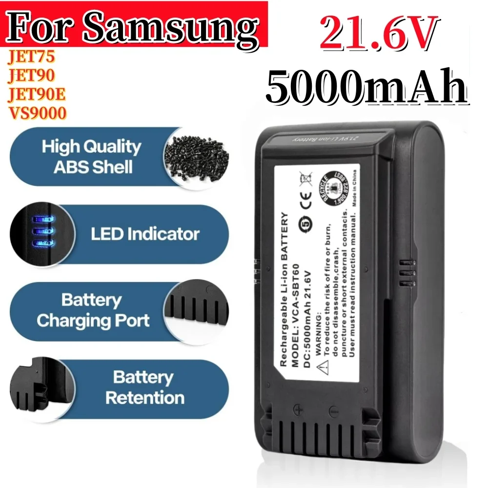 21.6V 5000mAh Li-ion Replacement Battery for Samsung Jet 90/Jet 75 Pet/Cordless Stick Vacuum VCA-SBT90 with BMS Protection.
21.6V 5000mAh Li-ion Replacement Battery for Samsung Jet 90/Jet 75 Pet/Cordless Stick Vacuum VCA-SBT90 with BMS Protection.