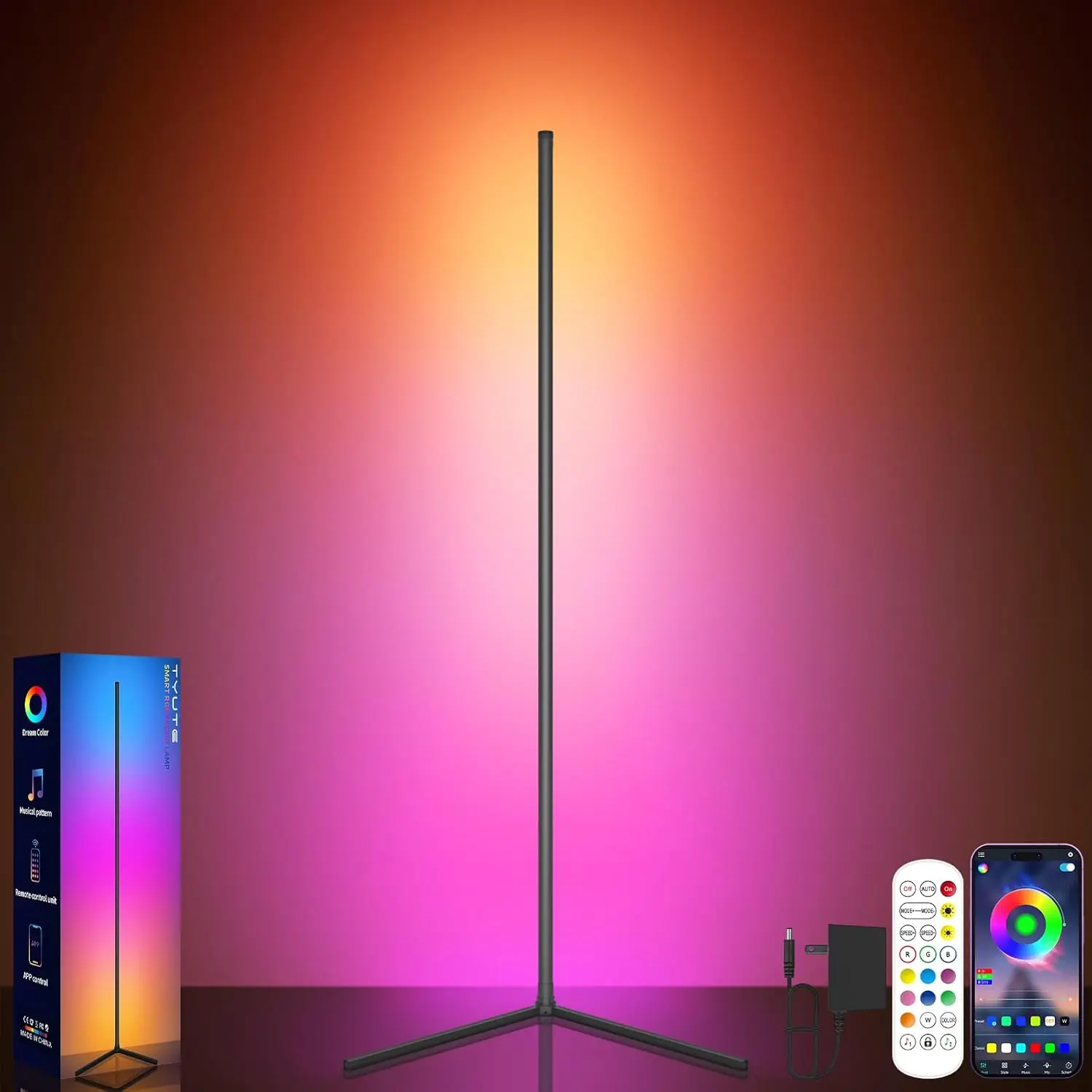 Smart RGBICW Corner Floor Lamp, 16M Colors, Music Sync, App & Remote, Timer, 1800lm, 59" Tall
Smart RGBICW Corner Floor Lamp, 16M Colors, Music Sync, App & Remote, Timer, 1800lm, 59" Tall