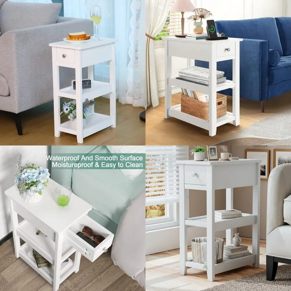 SEJOV End Table, 3-Tier White Nightstand with Drawer and 2 Shelves, Wood Look Accent Narrow Side Tables Living Room Bed Room Off
SEJOV End Table, 3-Tier White Nightstand with Drawer and 2 Shelves, Wood Look Accent Narrow Side Tables Living Room Bed Room Off