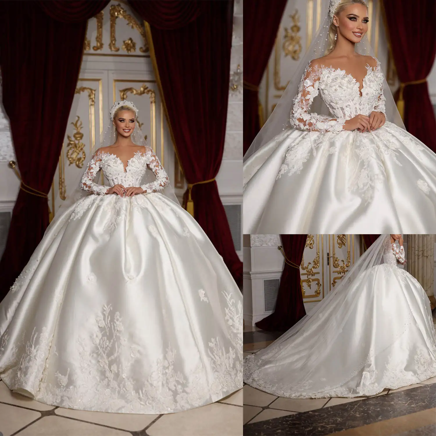 Luxury Ball Gowns Wedding Dresses Gorgeous V Neck Long Sleeves Applique Beading Bride Gowns Customized Ruched Bride Dresses
Luxury Ball Gowns Wedding Dresses Gorgeous V Neck Long Sleeves Applique Beading Bride Gowns Customized Ruched Bride Dresses