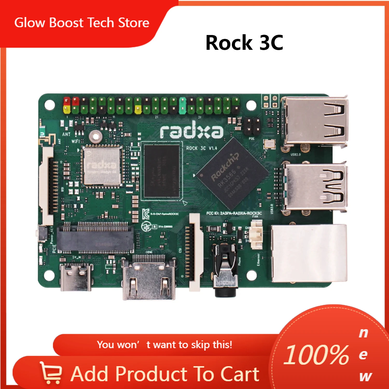 NYROCK 3C RK3566 Radxa Development Board ROCK 3C RK3566 Quad-core CPU Single Board Computer, Raspberry Pi Replacement