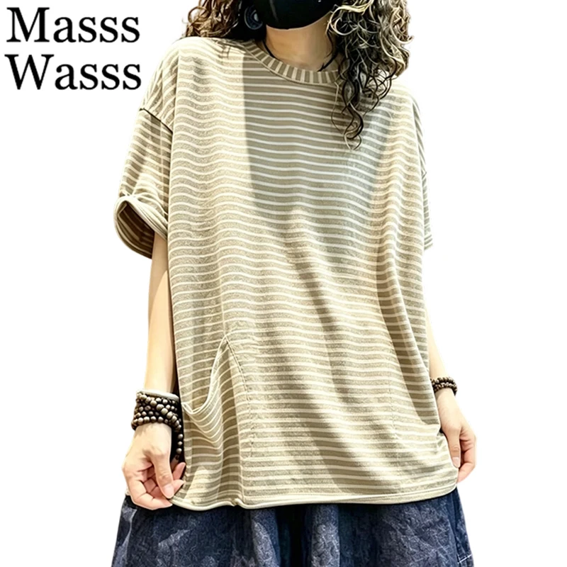 Masss Wasss 2026 Summer Classic Striped Tee Shirts Ladies Fashion Leisure Loose Tops Womens Korean Design Vintage O Neck Clothes
Masss Wasss 2026 Summer Classic Striped Tee Shirts Ladies Fashion Leisure Loose Tops Womens Korean Design Vintage O Neck Clothes