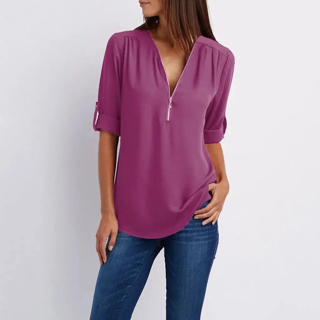 Faionable Zipper Ne Casual Purple Blouse for Women Ladies irt Comfortable Fit Ele Sle
Faionable Zipper Ne Casual Purple Blouse for Women Ladies irt Comfortable Fit Ele Sle