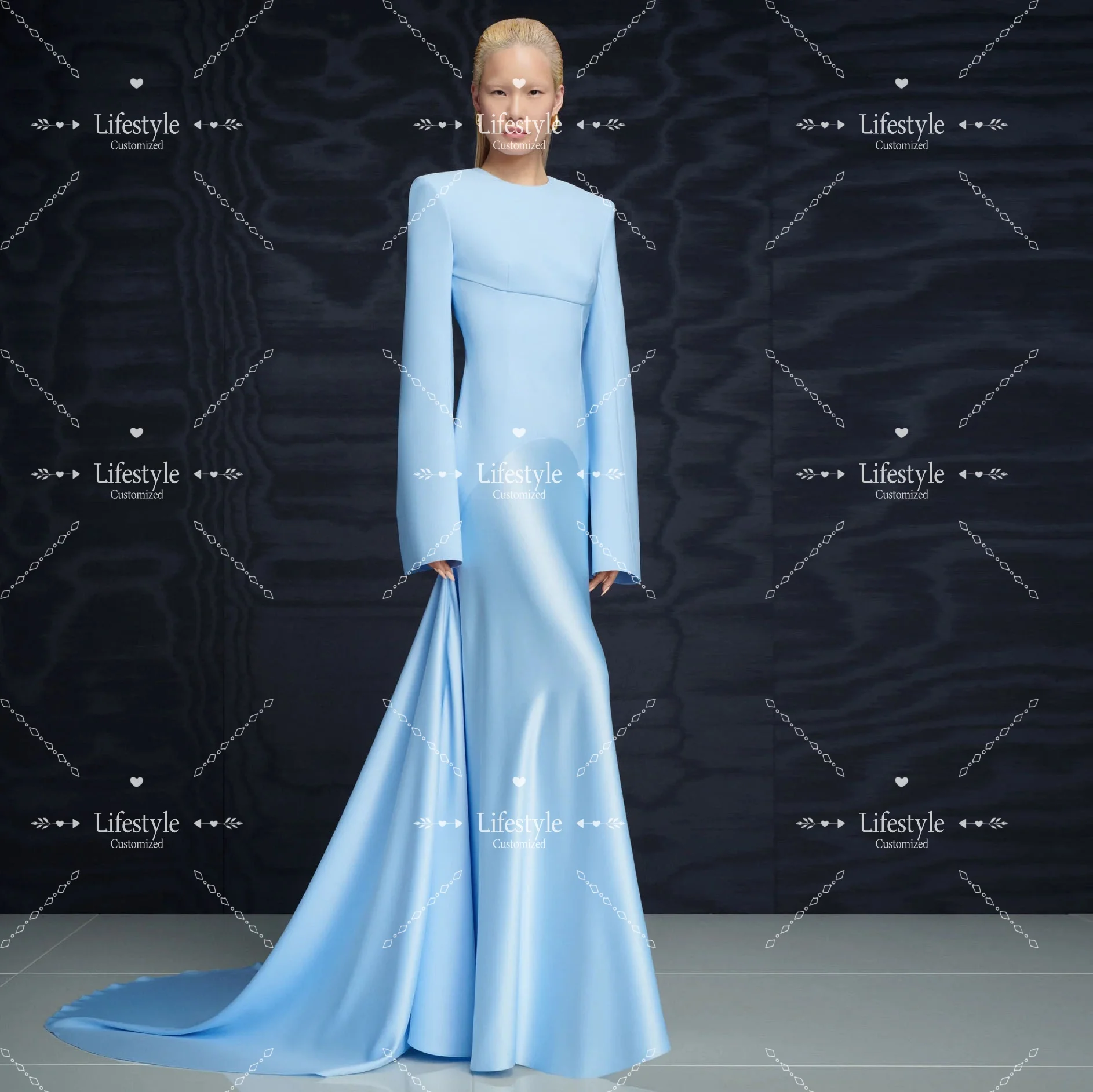 Customized Round Neck Long Sleeves Simple Women's Evening Dresses Long Tail Formal Gown Elegant Party Dresses
Customized Round Neck Long Sleeves Simple Women's Evening Dresses Long Tail Formal Gown Elegant Party Dresses