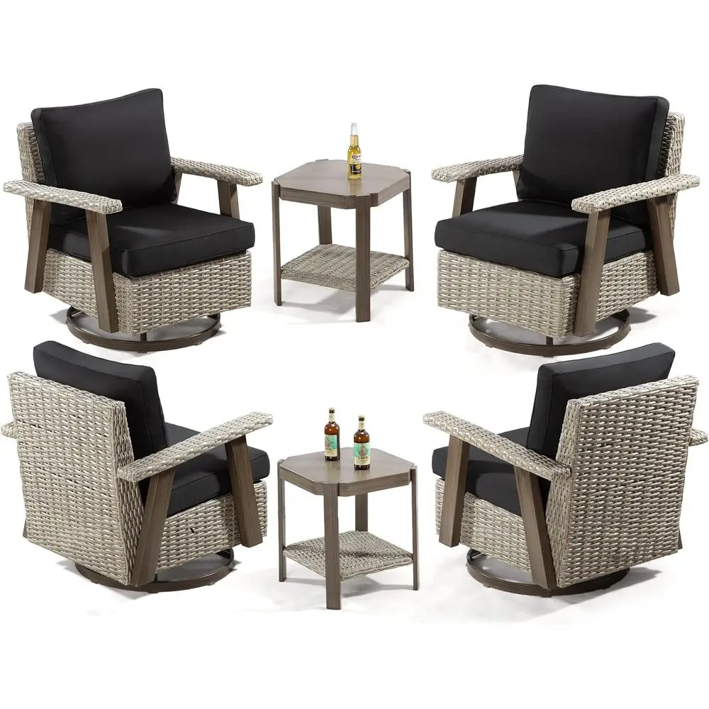 6-Piece Outdoor Swivel Rocker Patio Furniture Set with 4 Chairs and 2 Side Tables, Grey/Black Wicker with Premium Fabric Cushion
6-Piece Outdoor Swivel Rocker Patio Furniture Set with 4 Chairs and 2 Side Tables, Grey/Black Wicker with Premium Fabric Cushion