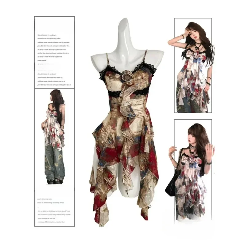 Summer Vintage Lace Design Irregular Ruffle Camisole Women Coquette 2000s Aesthetic Halter Tops Female Sexy Gyaru Y2k Crop Tops
Summer Vintage Lace Design Irregular Ruffle Camisole Women Coquette 2000s Aesthetic Halter Tops Female Sexy Gyaru Y2k Crop Tops
