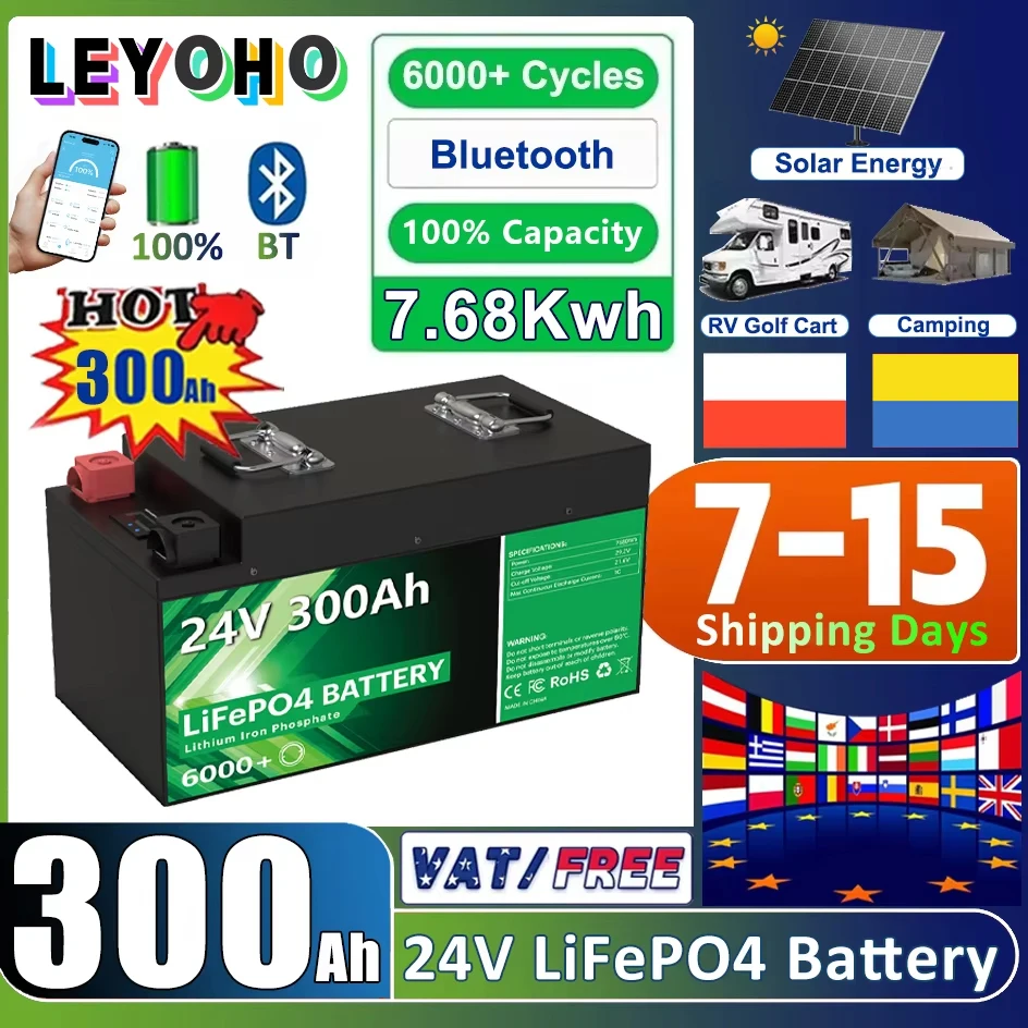 LiFePO4 24V 300Ah 7.68Kwh Battery Pack 6000 Cycles Bluetooth BMS 100Ah 140Ah 200Ah 340Ah 12V Solar Home Lithium Battery EU STOCK
LiFePO4 24V 300Ah 7.68Kwh Battery Pack 6000 Cycles Bluetooth BMS 100Ah 140Ah 200Ah 340Ah 12V Solar Home Lithium Battery EU STOCK