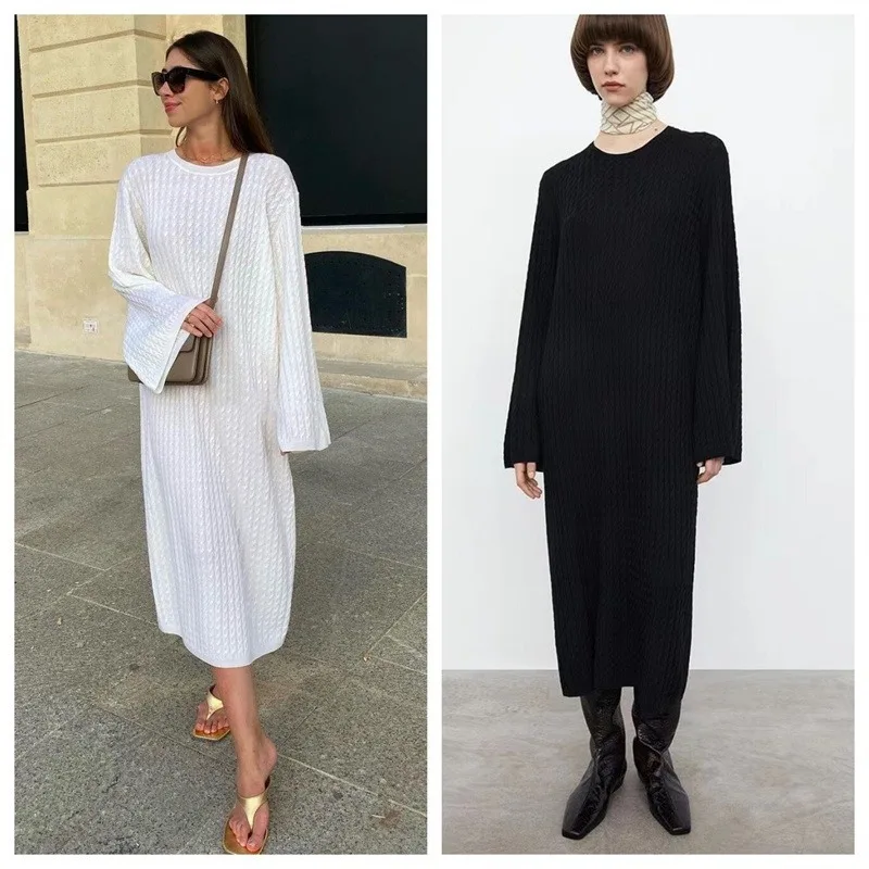 Wool Women's Knit Dresses Solid Pit Strip Twisted Casual Long Skirts Long Sleeve Round Neck Loose 2023 Fall Winter Female Frocks
Wool Women's Knit Dresses Solid Pit Strip Twisted Casual Long Skirts Long Sleeve Round Neck Loose 2023 Fall Winter Female Frocks