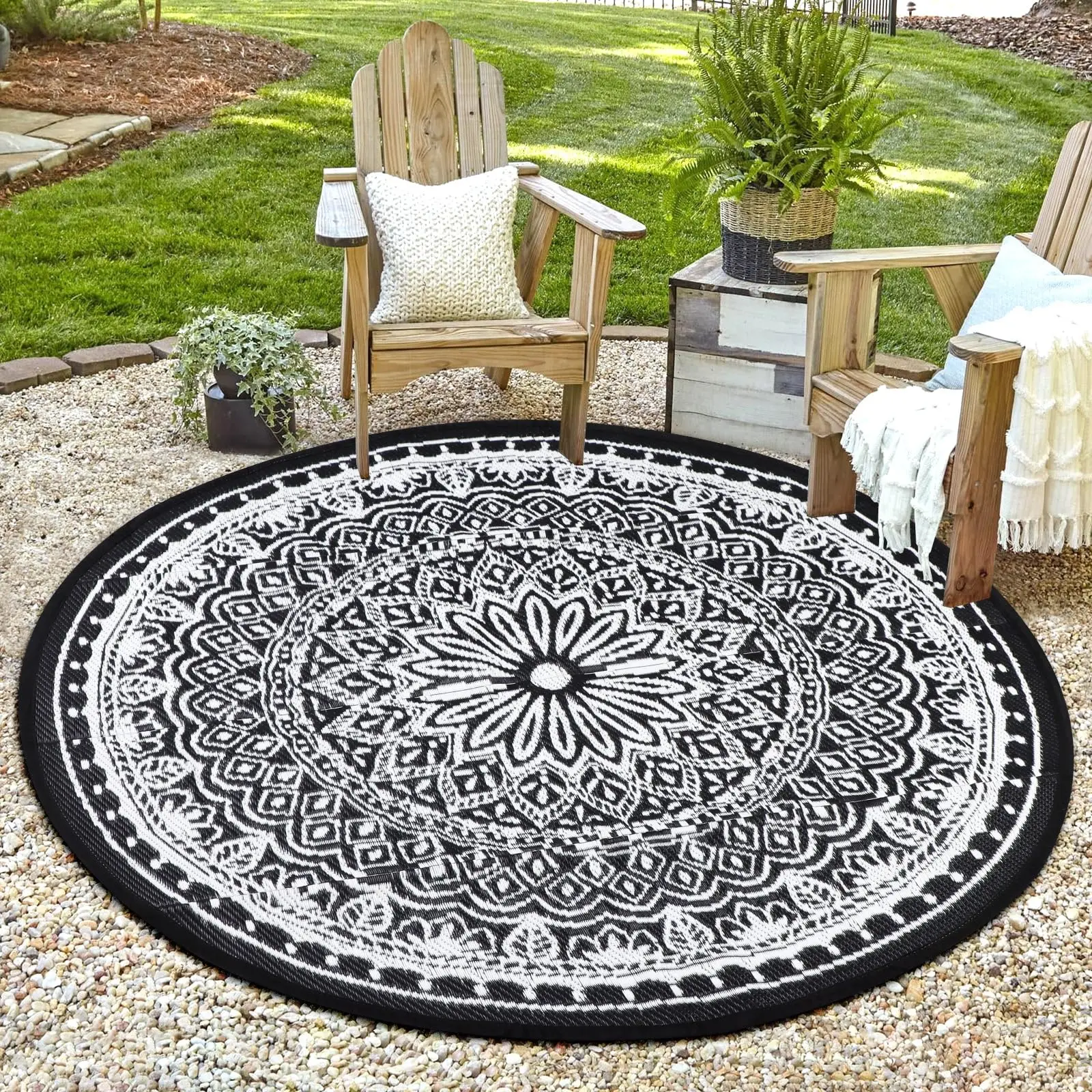 VIKAMA Black Round Outdoor Rug for Patios Waterproof Vintage Reversible Circle Graden Outdoor Camping Mat for Balcony Picnic
VIKAMA Black Round Outdoor Rug for Patios Waterproof Vintage Reversible Circle Graden Outdoor Camping Mat for Balcony Picnic