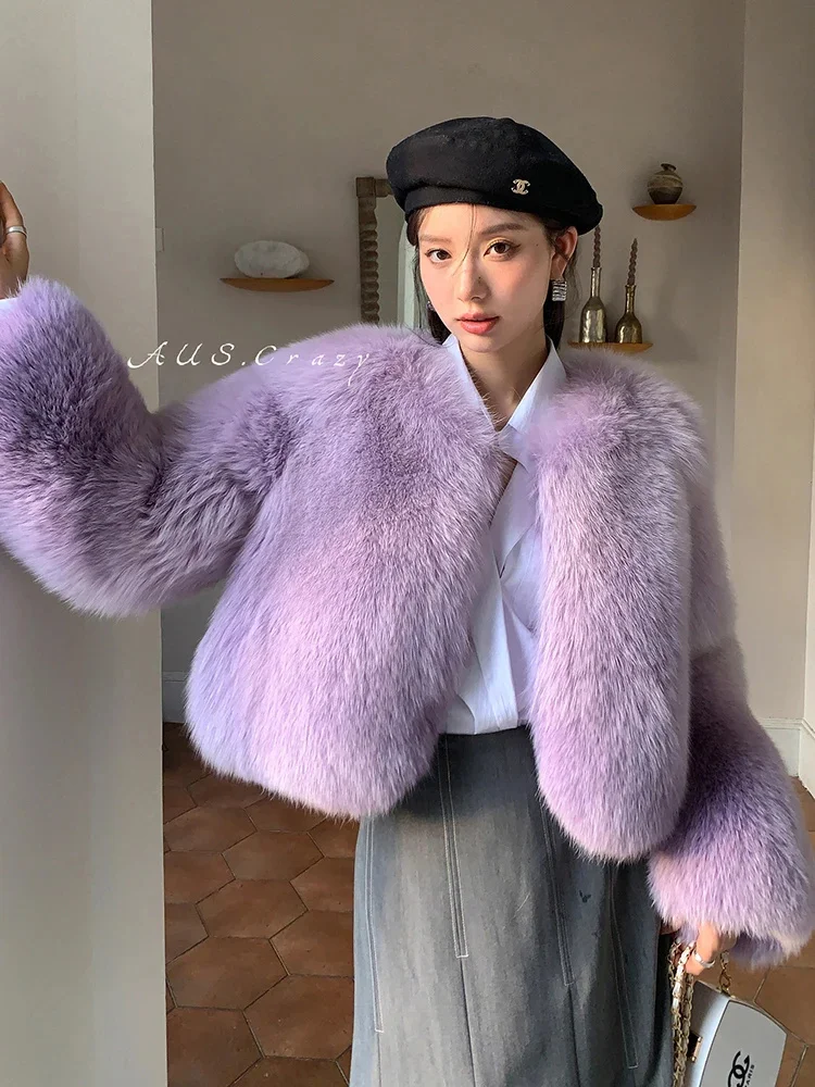 Color Gradient Purple Fox Fur Coat Women Fashion High Waist Cropped Warm Fluffy Quality Real Winter Jacket
Color Gradient Purple Fox Fur Coat Women Fashion High Waist Cropped Warm Fluffy Quality Real Winter Jacket
