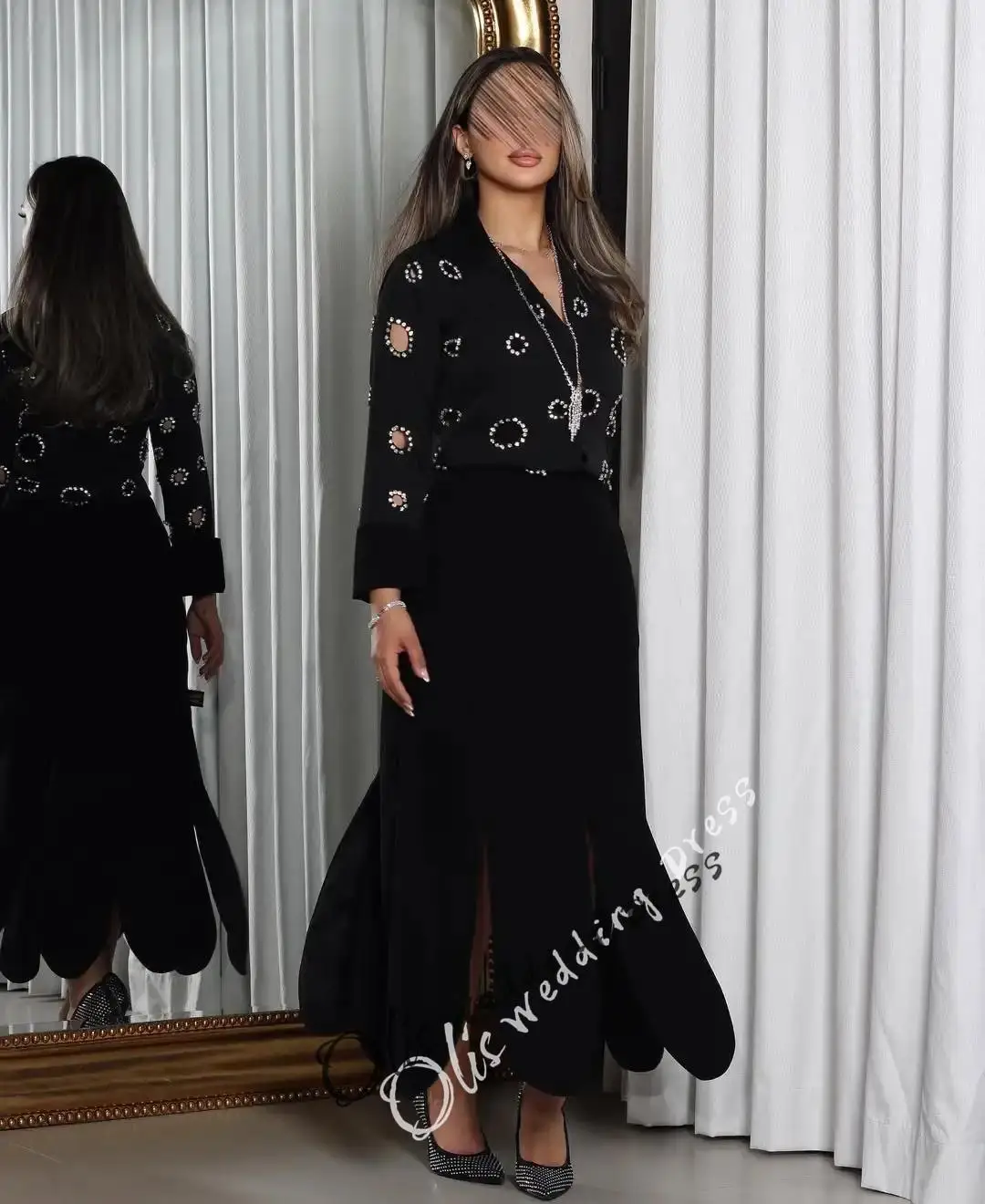 customized Black Long Sleeves Prom Dresses V Neck Ankle Length Beadings Pleated Party Dresses Evening Dresses
customized Black Long Sleeves Prom Dresses V Neck Ankle Length Beadings Pleated Party Dresses Evening Dresses