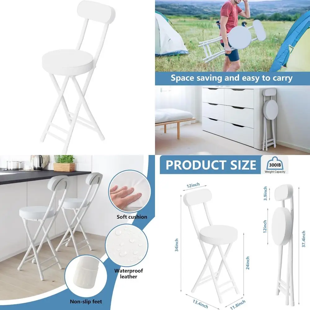 Heavy Duty Cushioned Folding Bar Stool, 24 Inch White Portable Chair with 300lbs Capacity for Kitchen Use
Heavy Duty Cushioned Folding Bar Stool, 24 Inch White Portable Chair with 300lbs Capacity for Kitchen Use