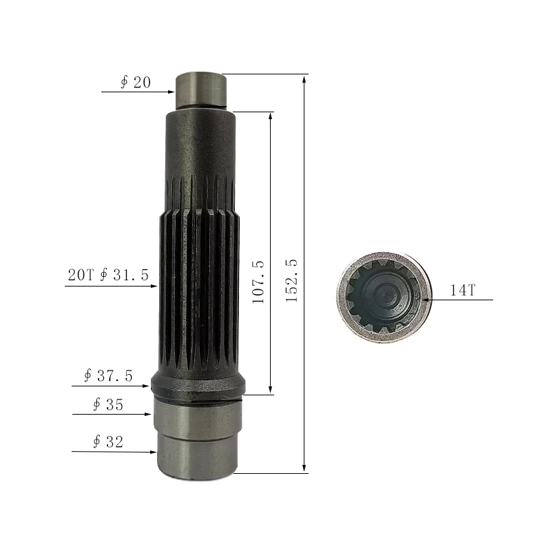 Suitable for Komatsu PC110-7, 120-5, 120-6E excavator travel motor gear pump shaft/motor shaft 14/20 teeth
Suitable for Komatsu PC110-7, 120-5, 120-6E excavator travel motor gear pump shaft/motor shaft 14/20 teeth