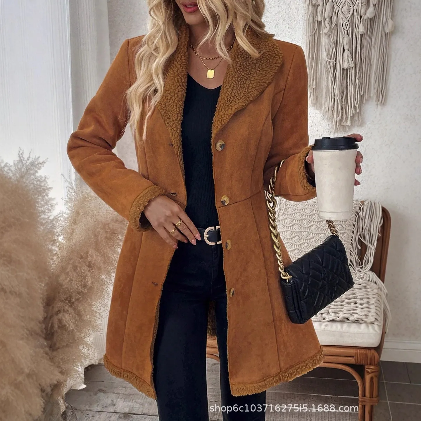 Women's Coat Thick Brown Faux Shearling Coats Suede Exterior Wool Coat Button Front Notched Lapel Winter Coat Knee Length Solid
Women's Coat Thick Brown Faux Shearling Coats Suede Exterior Wool Coat Button Front Notched Lapel Winter Coat Knee Length Solid