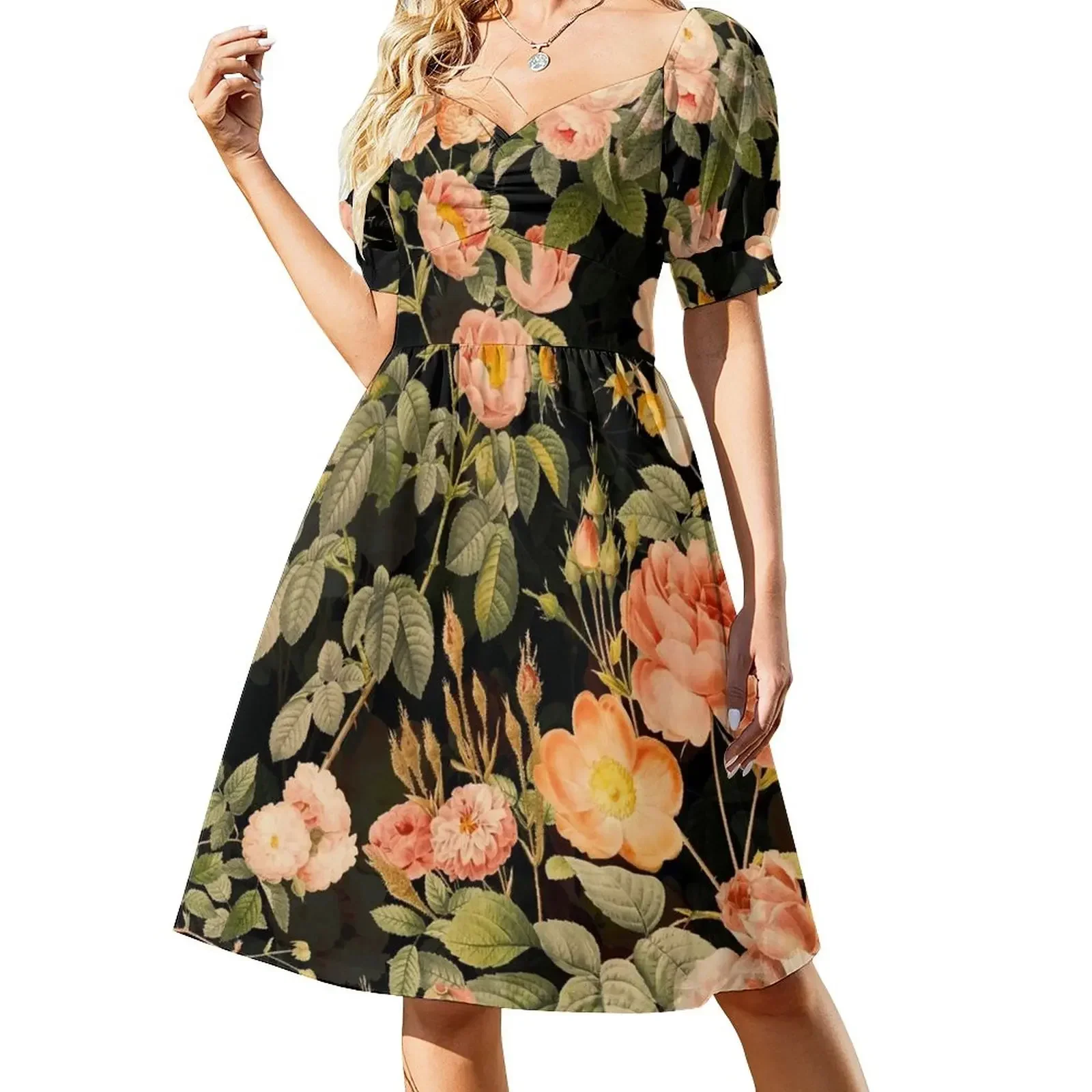 Blush Redouté Roses Garden On black Short-Sleeved Dress Woman fashion Women's summer suit Dress
Blush Redouté Roses Garden On black Short-Sleeved Dress Woman fashion Women's summer suit Dress