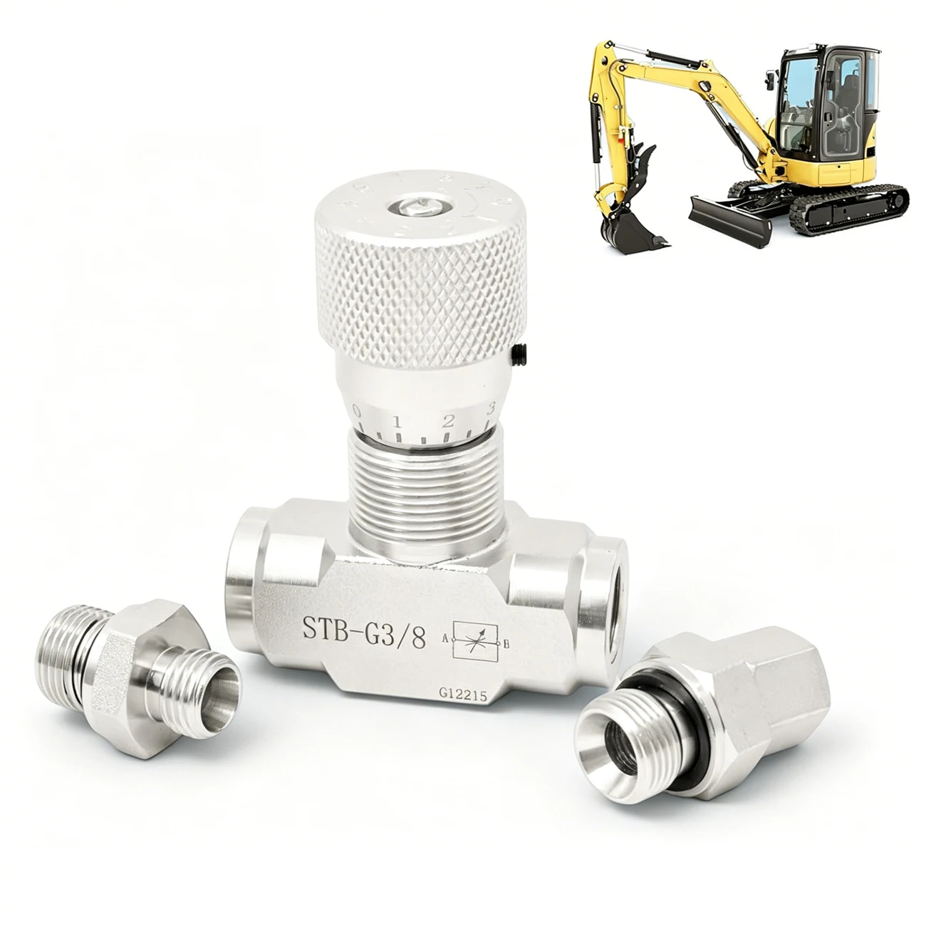 STB-G3/8 3/8" L08 Hydraulic Flow Control Valve For 1-2 Ton Mini Excavator Bidirectional Restrictor Valve w/Two-Sided Connectors
STB-G3/8 3/8" L08 Hydraulic Flow Control Valve For 1-2 Ton Mini Excavator Bidirectional Restrictor Valve w/Two-Sided Connectors