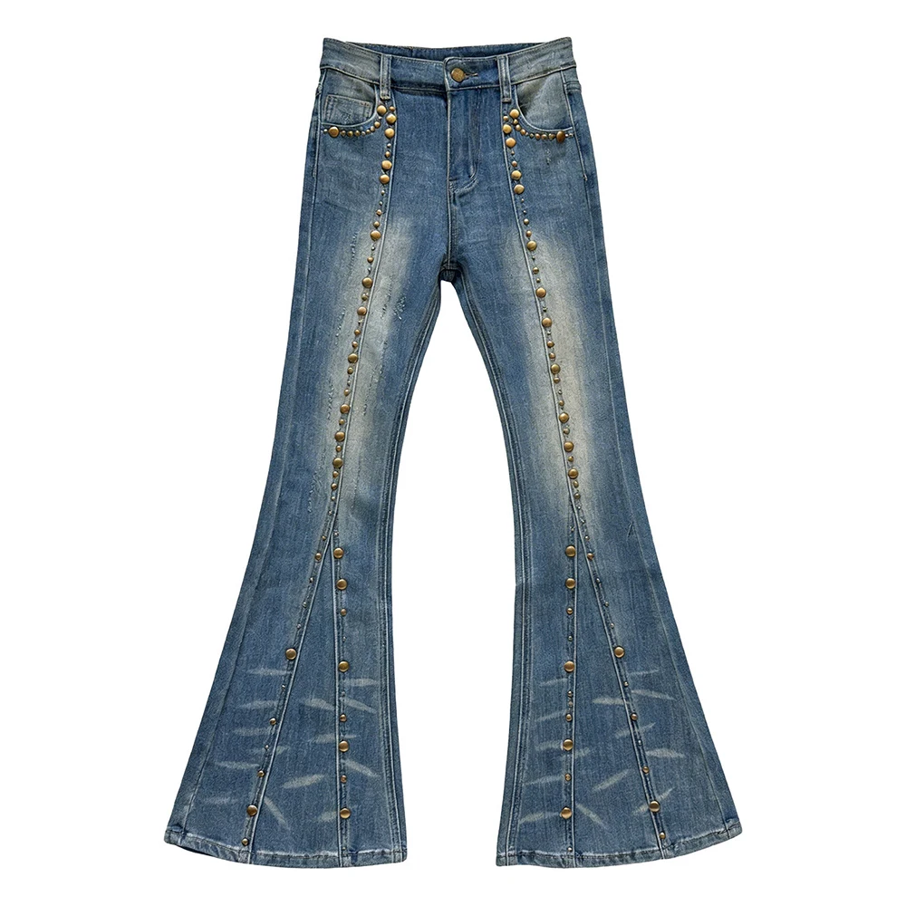 Trendy Metal Rivet Denim Pants for Women 2026 New High Waist Slim Flared Pants Streetwear Vintage Washed Blue Jeans
Trendy Metal Rivet Denim Pants for Women 2026 New High Waist Slim Flared Pants Streetwear Vintage Washed Blue Jeans