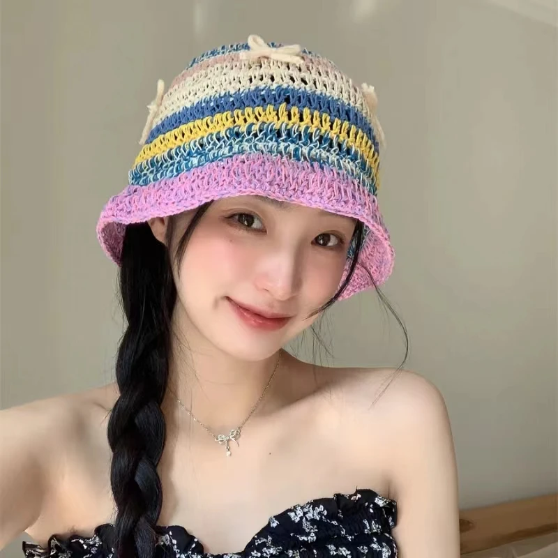 Korean Version Sweet Hand-woven Bow Bucket Hats for Women Spring and Summer Hollow Breathable Travel Versatile Knitted Caps
Korean Version Sweet Hand-woven Bow Bucket Hats for Women Spring and Summer Hollow Breathable Travel Versatile Knitted Caps