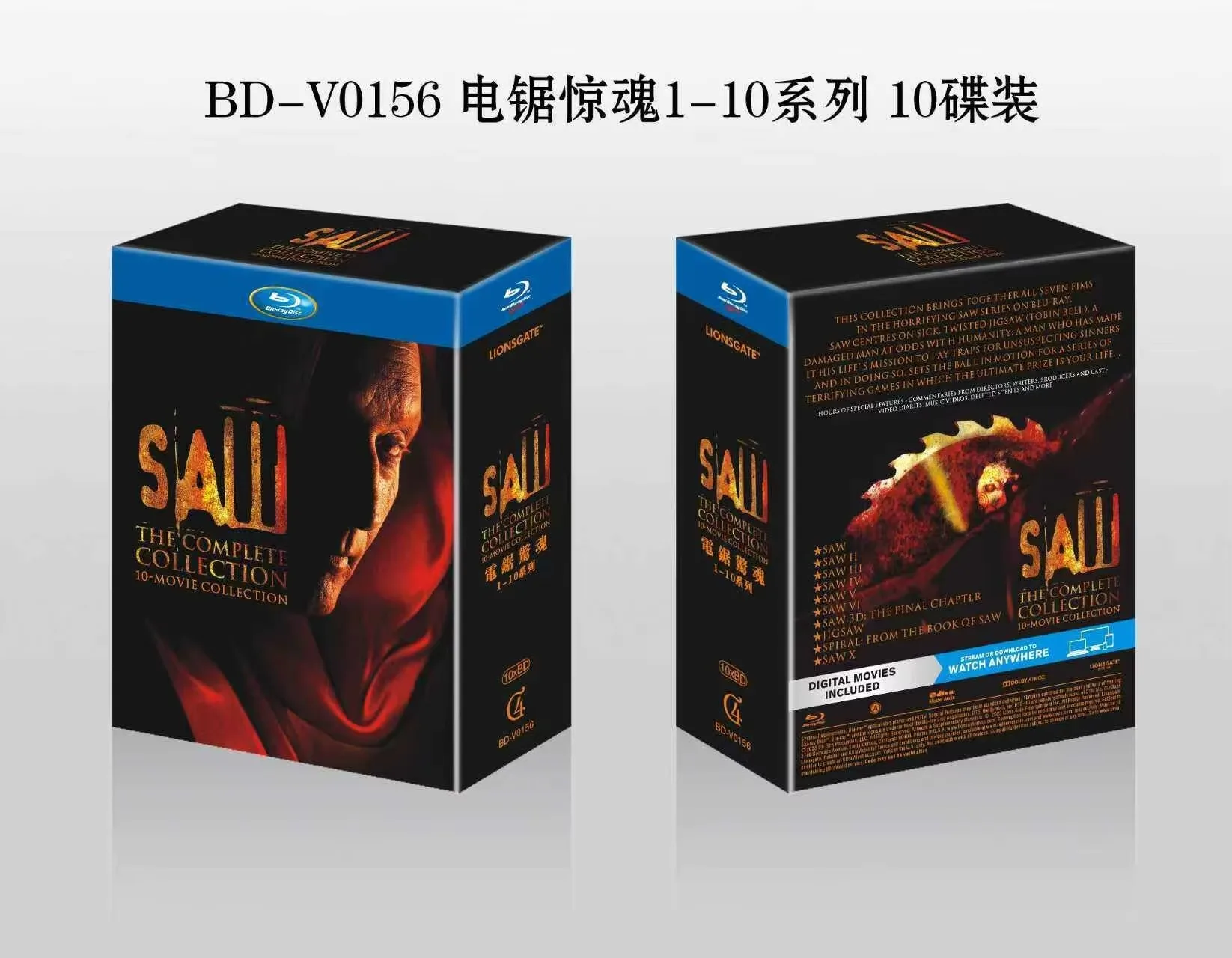 Brand New BD Blu-ray High Definition Saw 1–10 Collection 10 Discs English Audio with Chinese Subtitles
Brand New BD Blu-ray High Definition Saw 1–10 Collection 10 Discs English Audio with Chinese Subtitles