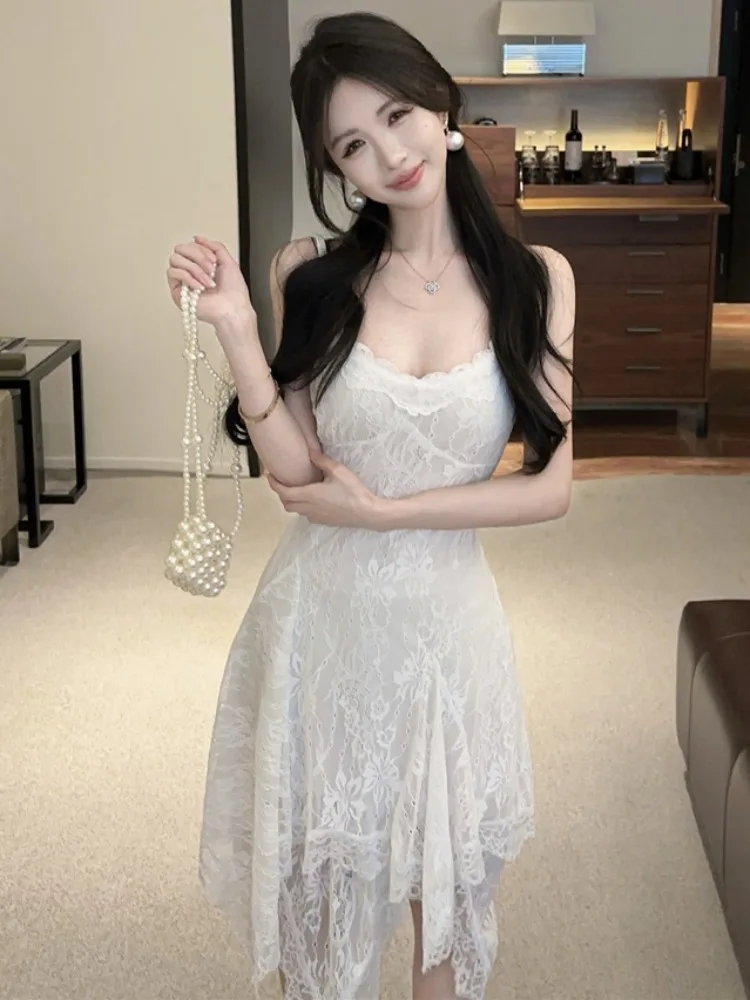 Elegant Sweet Lace Strap Dress Women Summer Pure Desire Design Slimming Gored Skirt Princess Style Short Sleeveless Midi Dress
Elegant Sweet Lace Strap Dress Women Summer Pure Desire Design Slimming Gored Skirt Princess Style Short Sleeveless Midi Dress