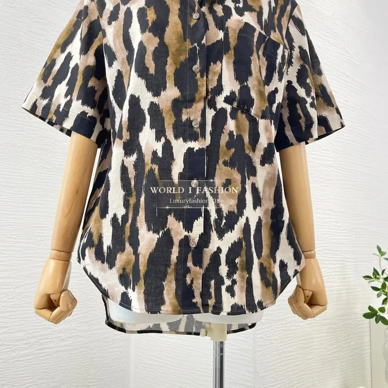 Brown Leopard Print Short Sleeve T Shirt Blouse Tops 2025 Linen Cotton
Brown Leopard Print Short Sleeve T Shirt Blouse Tops 2025 Linen Cotton