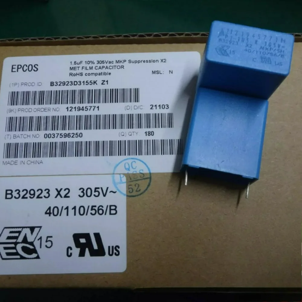 5pcs/lot EPCOS 1.5uf 305vAC 1u5 155 Brand New 22mm Film Capacitor B32923D3155K / B32923D3155M (Accuracy: 10%/20%)
5pcs/lot EPCOS 1.5uf 305vAC 1u5 155 Brand New 22mm Film Capacitor B32923D3155K / B32923D3155M (Accuracy: 10%/20%)