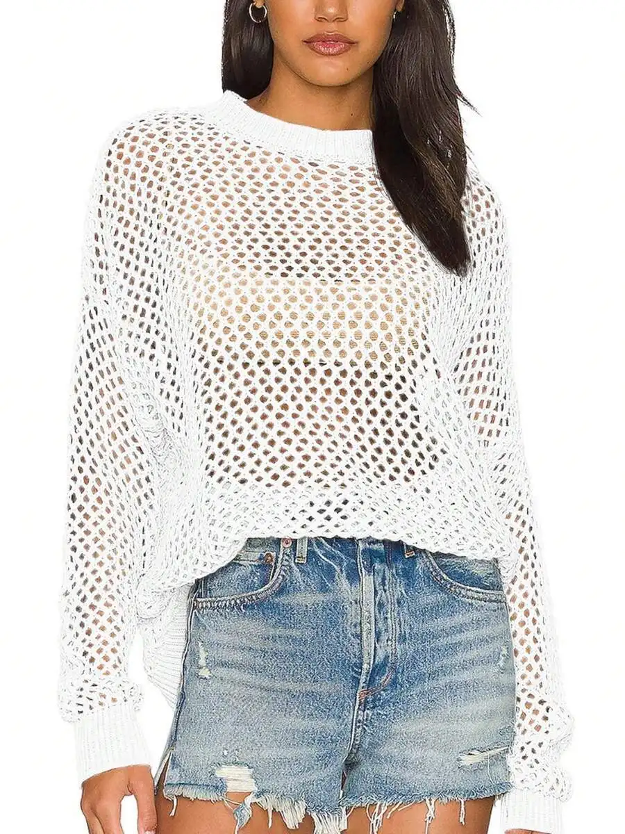 Women Crochet Long Sleeve Mesh Top Crew Neck Beach Cover Up Summer Tunic
Women Crochet Long Sleeve Mesh Top Crew Neck Beach Cover Up Summer Tunic