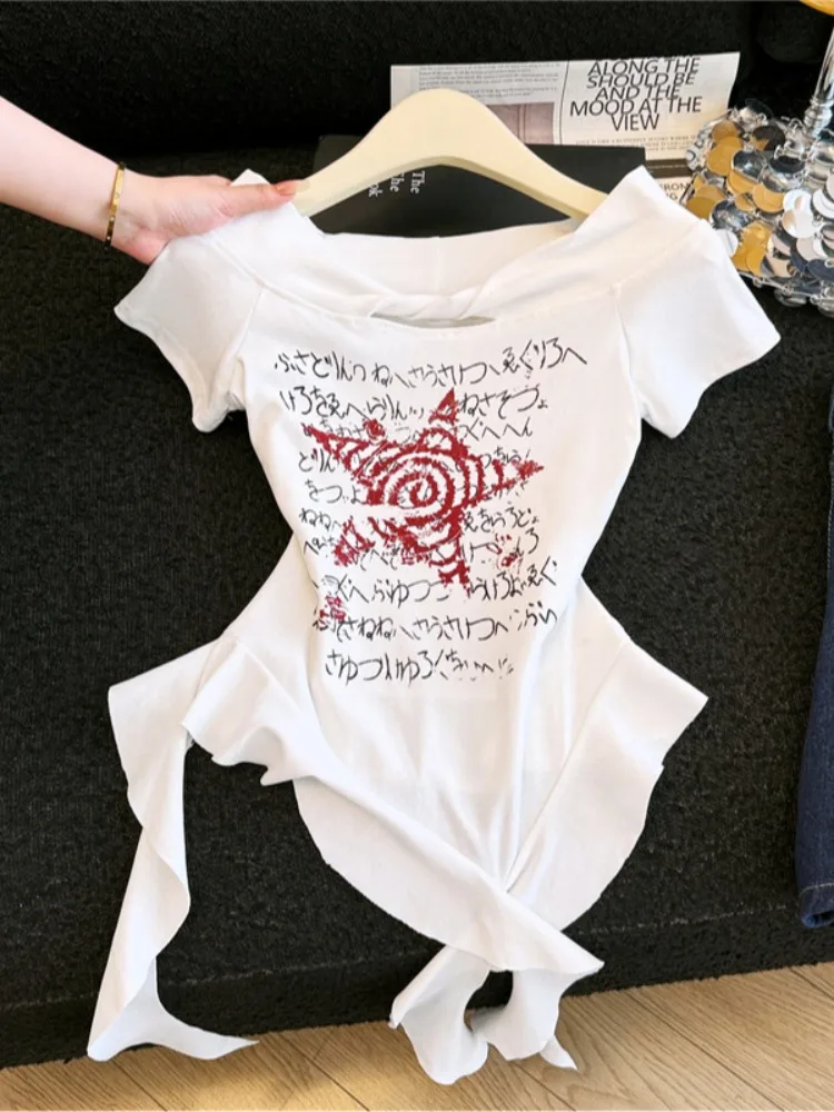American Hot Girl Style Short Sleeve T-Shirt Women Summer Knot Design Printed One-Shoulder Slimming Top Breathable Skin-Friendly
American Hot Girl Style Short Sleeve T-Shirt Women Summer Knot Design Printed One-Shoulder Slimming Top Breathable Skin-Friendly