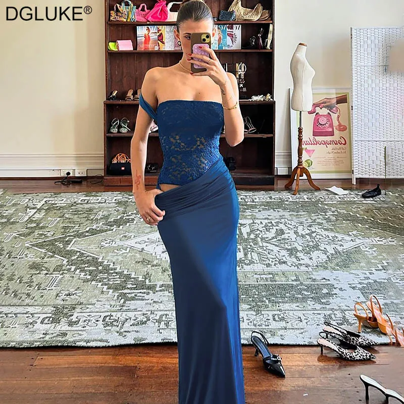 DGLUKE Elegant Off Shoulder Long Dress Women Lace Patchwork Ruched Bodycon Maxi Dress Summer Fashion Gown Evening Dress
DGLUKE Elegant Off Shoulder Long Dress Women Lace Patchwork Ruched Bodycon Maxi Dress Summer Fashion Gown Evening Dress