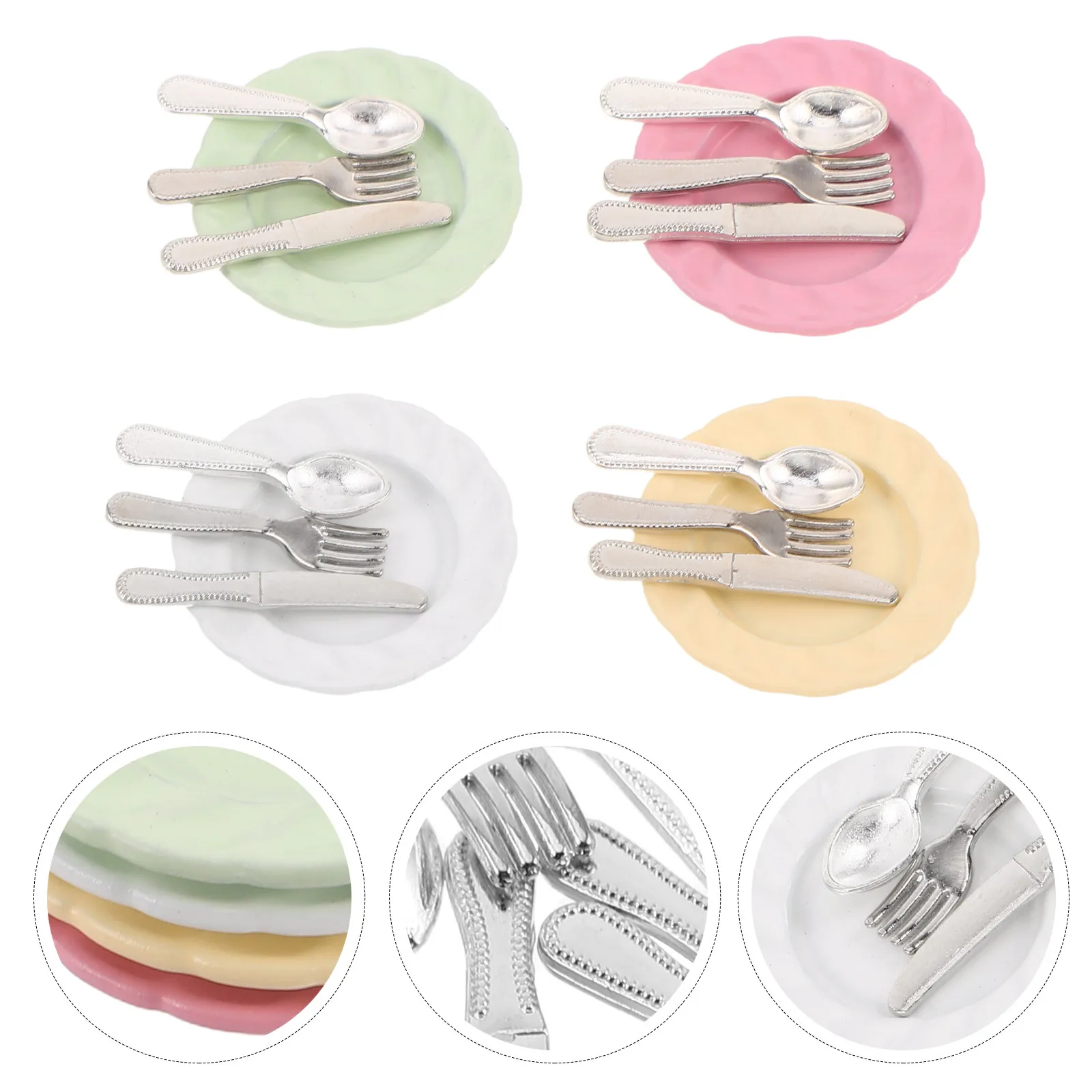 4Sets Miniature Dollhouse Kitchen Accessories Alloy Silverware Plate Fork Spoon Knife Mini Tableware Set for Decorative Dining
4Sets Miniature Dollhouse Kitchen Accessories Alloy Silverware Plate Fork Spoon Knife Mini Tableware Set for Decorative Dining