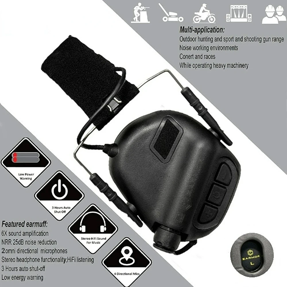 Наушники EARMOR M31 MOD3 с креплением на голову, тактические наушники с шумоподавлением, охотничьи наушники с активным шумоподавлением
Наушники EARMOR M31 MOD3 с креплением на голову, тактические наушники с шумоподавлением, охотничьи наушники с активным шумоподавлением